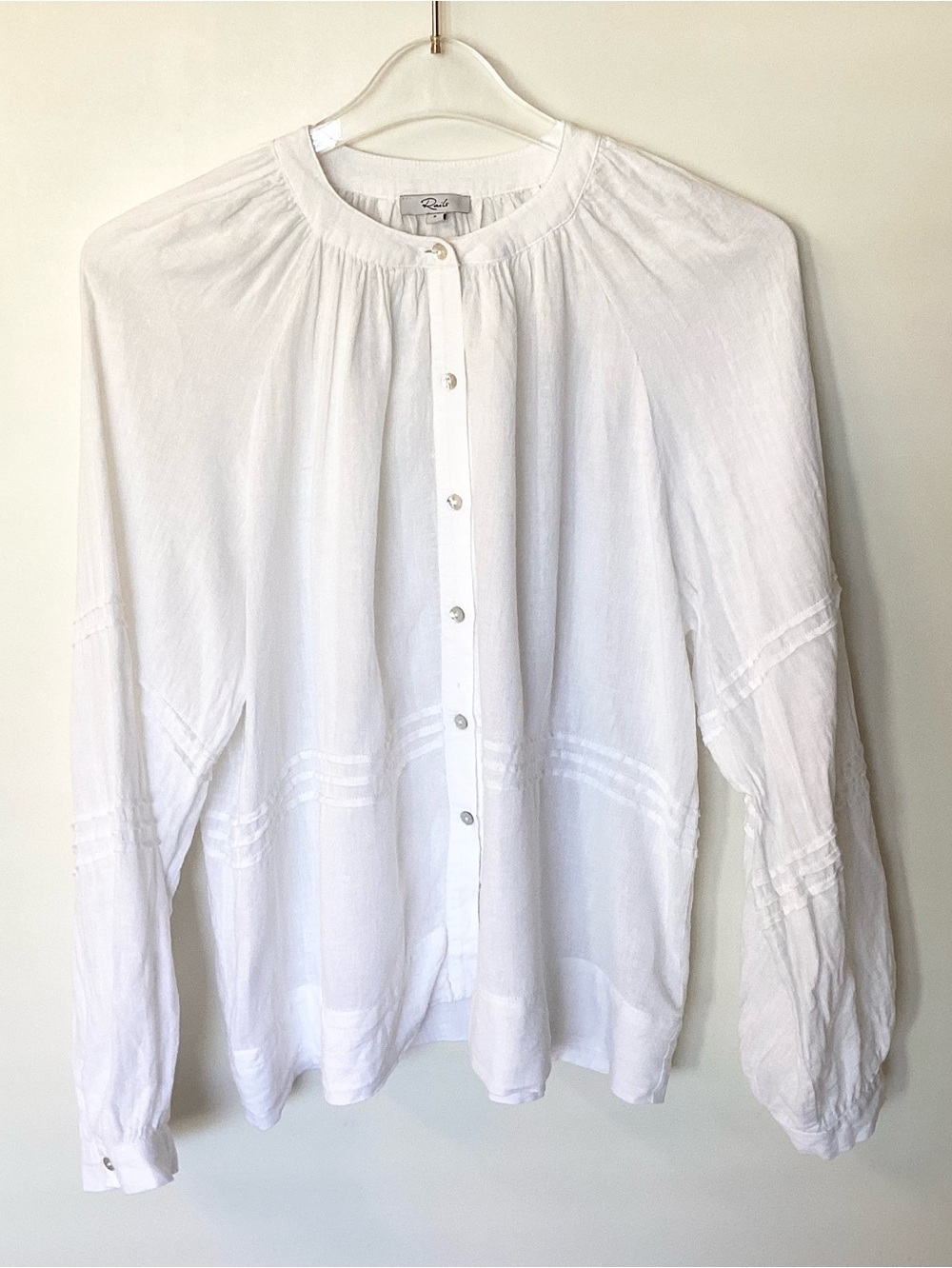 Rails Long Sleeve Frances Linen Blend Button Up Top - White - S - Picture 2 of 8